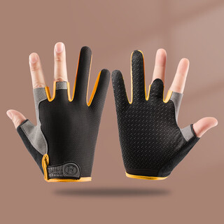 Tongrubi fishing gloves summer thin lure special non-slip anti-thorn bait summer sea fishing fly knock catching fish rub bait mesh three finger-black orange