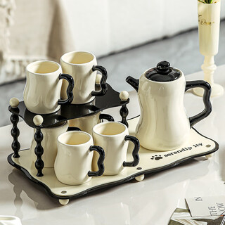 The greedy chef moves into a new home, a cup set, a high-end cup and tea set for the living room, a drinking cup for guests, a household water set, a twisting water set - 6 cups, 1 pot - single layer tray