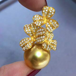 Fat donglai purchased the same style of south sea gold bead pendant, philippine thick golden seawater pearl 12-13mm, positive round pole, south sea gold bead 14mm