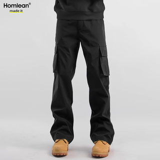 Homlean american functional overalls men's summer versatile loose straight retro casual trousers hf03 black l