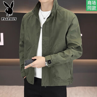 Playboy stand collar jacket men's spring and autumn 2025 new high-end casual autumn and winter velvet jacket workwear top green spring and autumn style l 125-145jin jin is equal to 0.5 kg