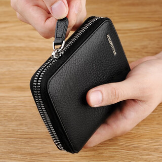 Williampolo short zipper first layer cowhide wallet women's men's coin purse genuine leather women's universal men's and women's card holder black