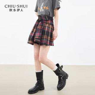 Qiushui yiren design skirt 2025 spring shirt sleeves knotted american casual fashion skirt 132 plaid m