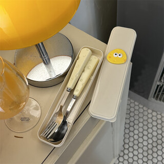 Ye yu cute ins cheese spoon fork chopsticks three-piece set student portable tableware storage box set free ins cute cheese with spoon + fork + wheat chopsticks free storage box y