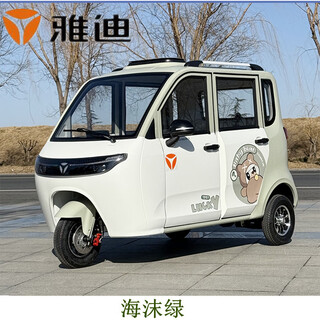 Yadi new ev511 yadi electric tricycle new national standard fully enclosed elderly pick-up and drop-off scooter tricycle sea foam green lithium battery 60v120a (life span about 130 kilometers