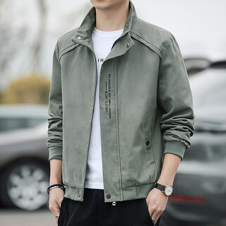 Gu qian work jacket men's loose spring and autumn casual lapel jacket men's middle-aged versatile cotton tops army green xl (120-140 jin jin equals 0.5 kg)