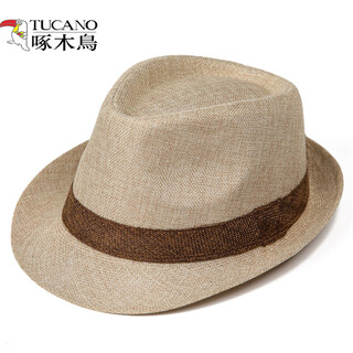 Woodpecker (tucano) straw hat men's sun hat middle-aged and elderly dad gentleman top hat summer outdoor sun protection breathable cool hat sun hat beige m (56-58cm)