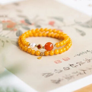 Giventy gefiodey natural beeswax bracelets for women wenwan duobao bracelet four-leaf clover southern red single bead amber beads stacked double circle honey joy natural beeswax bracelets for women wenwan duobao bracelet four leaves