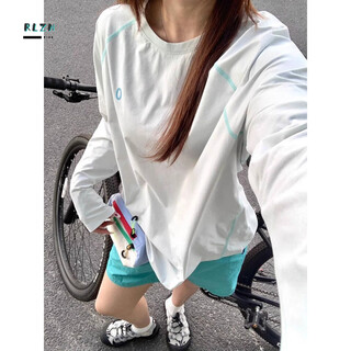 Rlzn long-sleeved t-shirt for couples in summer, functional thin sports quick-drying loose sunscreen long-sleeved t-shirt for men and women, outdoor cycling clothing, milk blue long-sleeved s