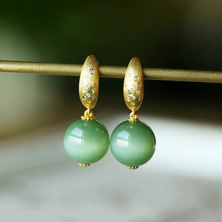 Dl 1998 fat donglai quality jade bead earrings new chinese style can ten thousand ear hook jade beads diy material accessories detachable ears default product