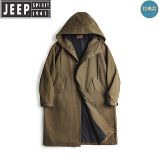 Jeep spirit jeep workwear american retro m51 brushed hooded windbreaker military style loose cotton mid-length jacket men's autumn brown loose too large l