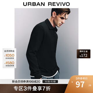 Ur2025 spring new men's fashion casual commuting half-zip lapel long-sleeved t-shirt umu440096 black s