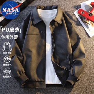 Nasa marvel jacket spring and autumn men's new leather jacket loose casual versatile top black gray l