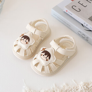 New summer girls sandals cute cartoon princess shoes soft sole non-slip baby fashion toddler shoes off-white size 20 inner length 14cm