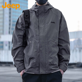 Jeep (jeep) jacket men's spring and autumn hooded jacket tops versatile trendy casual men's clothing gray xl