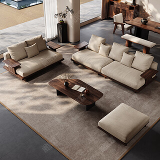 Lanchenlin song's aesthetic black walnut solid wood sofa new chinese style living room 2025 new combination straight sofa home 2.62 meter three-seater + double + single + coffee table