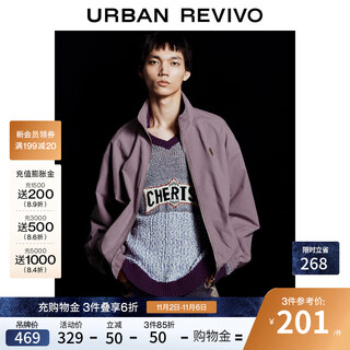 Ur2025 new autumn men's trendy ultra-loose embroidered stand-up collar jacket umy150004 gray purple (loose) m (m-l)
