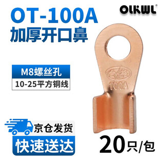 OLKWL（瓦力）铜鼻子开口线鼻子A级加厚紫铜接地铜线耳10 16 25平方铜端子电线电缆铜接头 酸洗OT-100A(20只)