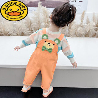 G.DUCKKIDS女宝宝卡通背带裤2025新款春秋儿童可爱洋气小童春款韩版女童春装 橙色单件裤子 100