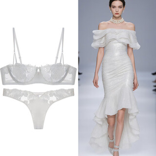 Victoria palace sexy bra ultra-thin rose embroidered lace push-up bra large breasts show small large size sexy underwear set white s