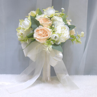 Fantasy simulation card bouquet bride decoration wedding bridesmaid bouquet wedding photo fake flower photo prop bouquet 0163 spring flowers bloom (small size) - milk white + champagne