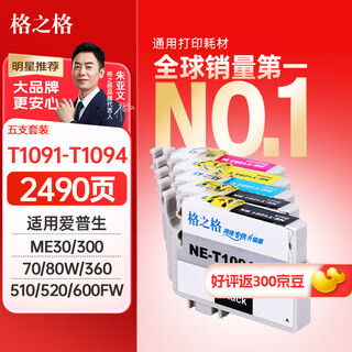 格之格T1091套装彩色墨盒NE-T109 5支适用爱普生ME30 ME300 ME360 ME70 ME510 ME520 ME1100打印机墨盒