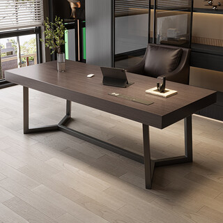 Yuanguan italian minimalist solid wood desk light luxury modern minimalist home living room large long table boss desk desk workbench desk environmentally friendly water-based paint - smart socket 240*70*75cm