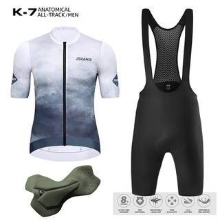 Swg mingsheng cycling clothing new men's short-sleeved tops spring and summer cycling mountain bike moisture-wicking cycling equipment yunmo short top gray blue + lingfeng bib shorts-black xl