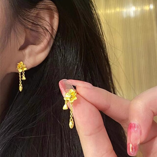 Rsrddy old phoenix 5g tassel two worlds huan earrings chinese retro feeling 999 lotus earrings 18k gold 0.01g lao fengxiang same style lotus tassel earrings