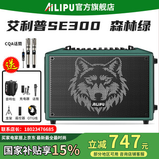 Ellip se300 audio outdoor karaoke live broadcast internal recording electric blowpipe saxophone guitar singing audio mobile portable high-power bluetooth stage performance speaker official flagship se300 forest green + cqa3318 microphone
