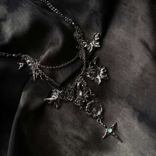 Vzzs chaifu studio/niche sweet cool ins tassel star butterfly moonstone design necklace b style