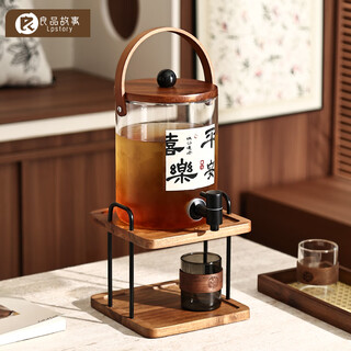 The story of good products: ancient style glass cold kettle, high temperature resistant household set, cool boiled water cup, teapot, large capacity tea cup, bucket, 3.5l glass bucket + square double-layer rack