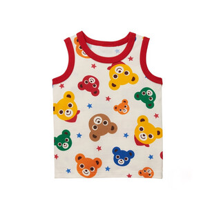 Mikihouse japanese boys and girls cartoon star bear head all-printed t-shirt children's vest short-sleeved vest 90 cm