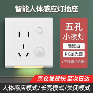 Tianshili type 86 concealed five-hole socket with human body sensor light in aisle corridor night light embedded with foot light socket five-hole with light (white)