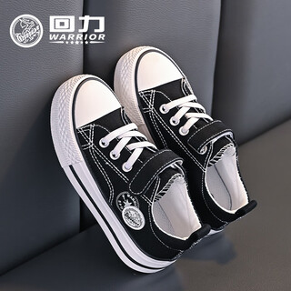 Pull back children's canvas shoes for boys and girls, casual shoes, light and breathable velcro, medium and large children's shoes, black 26