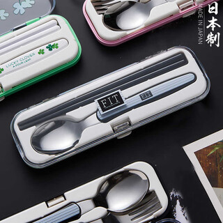 Home katei story japan imported stainless steel chopsticks and spoon set for primary school students portable tableware children's storage box for taking away to work chopsticks and spoon set gray stripes