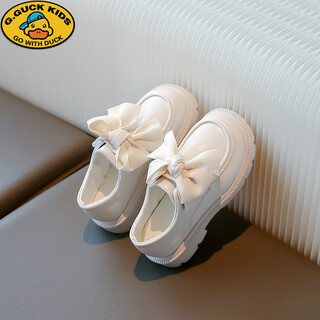 G.duck girls and children's small leather shoes 2025 spring and autumn new style princess girls' single shoes black soft sole loafers with bows off-white eur36 31 inner length 19cm