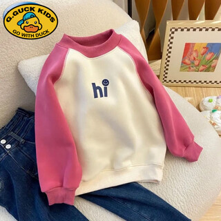 G.DUCKKIDS女童卫衣2025春秋季新款中大童洋气簿款上衣3-15岁套头宽松打底衫 粉色加绒 140