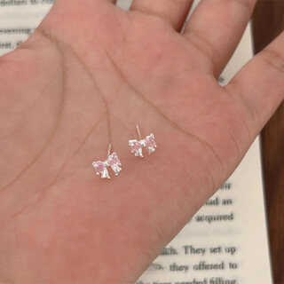 Love for two worlds pink bow s999 pure silver earrings for women with ear piercing, light luxury, small and sweet, temperament pure silver earrings and earrings, whole body s999 pure silver, pink pair