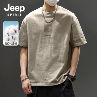 Jeep spirit jeep pure cotton short-sleeved t-shirt men's summer 220g heavy loose retro half-sleeved trendy hong kong style men's tops