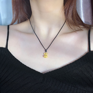 Iosn gold rabbit necklace for women 999 pure gold small gold rabbit birth year zodiac rabbit transfer bead braided pendant for girlfriend gold rabbit necklace