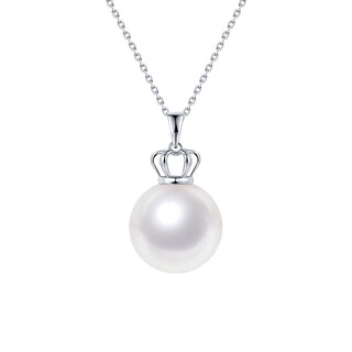 Oeinoein edison pearl pendant necklace 18k natural freshwater pearl necklace mother's day gift 9 nearly perfect round/strong light 18k gold crown style + 925 silver 11-12mm