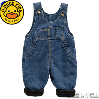 G.duckkids baby soft denim overalls plus velvet winter overalls for boys and girls thickened velvet outer wear one-piece baby pants blue plus velvet thickening 73 cm