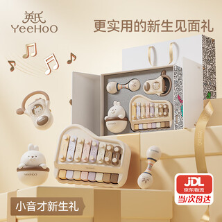 Yeehoo newborn toy gift box baby meeting gift toy 0-6 months full moon baby gift soothing hand rattle free tote bag beethoven music growth gift box