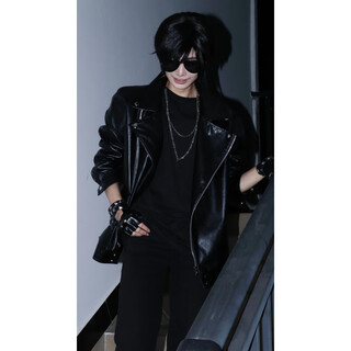 天启世纪黑瞎子男女同款机车cos服皮衣男士宽松帅气外套潮流ins皮夹克上衣 黑色 黑瞎子同款 L