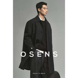 Osens cotton three-proof fabric classic balmakken windbreaker men's mid-length retro lapel jacket autumn dark navy ready stock xl (180/100a)