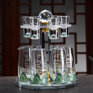 Sailoto white cup divider set household crystal glass scale divider pot light luxury chinese one-cup cup qianlijiangshan pot*6+turquoise cup*6+rotating stand