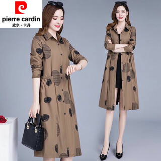 Pierre cardin middle-aged windbreaker women's mid-length 2023 spring and autumn korean style slim fashion spring coat knitted brown l 90-105jin jin equals 0.5 kg