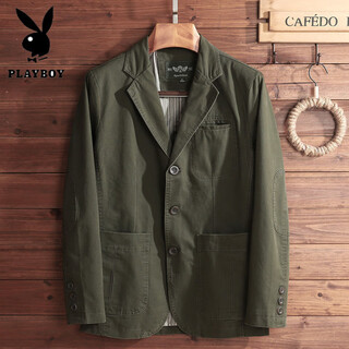 Playboy (playboy) jacket men's spring and autumn wear business casual suit formal dress large size small suit jacket army green l