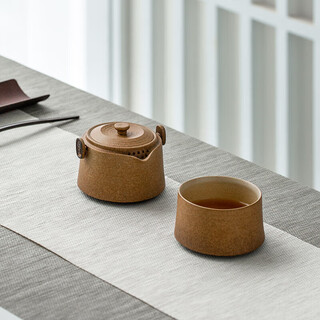 Wanqiantang travel tea set ceramic kung fu tea set portable travel portable cloth bag junzijiao yellow sand glaze